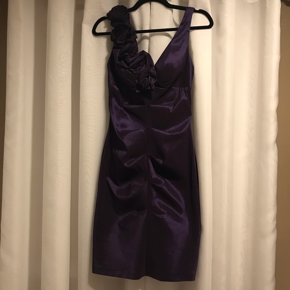 Xscape Purple One-Shoulder Satin Cocktail Dress
